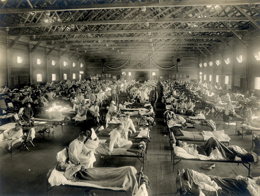 Amerikanske soldater i karantene etter å ha blitt smittet av spanskesyken i 1918. 
